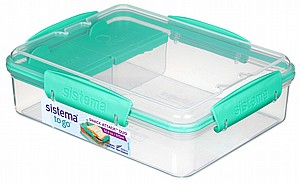 קופסת אוכל מלבנית מחולקת 975 מ"ל 0/6 מנטה מבית sistema קופסת אוכל מלבנית מחולקת 975 מ"ל 0/6 מנטה מבית sistema